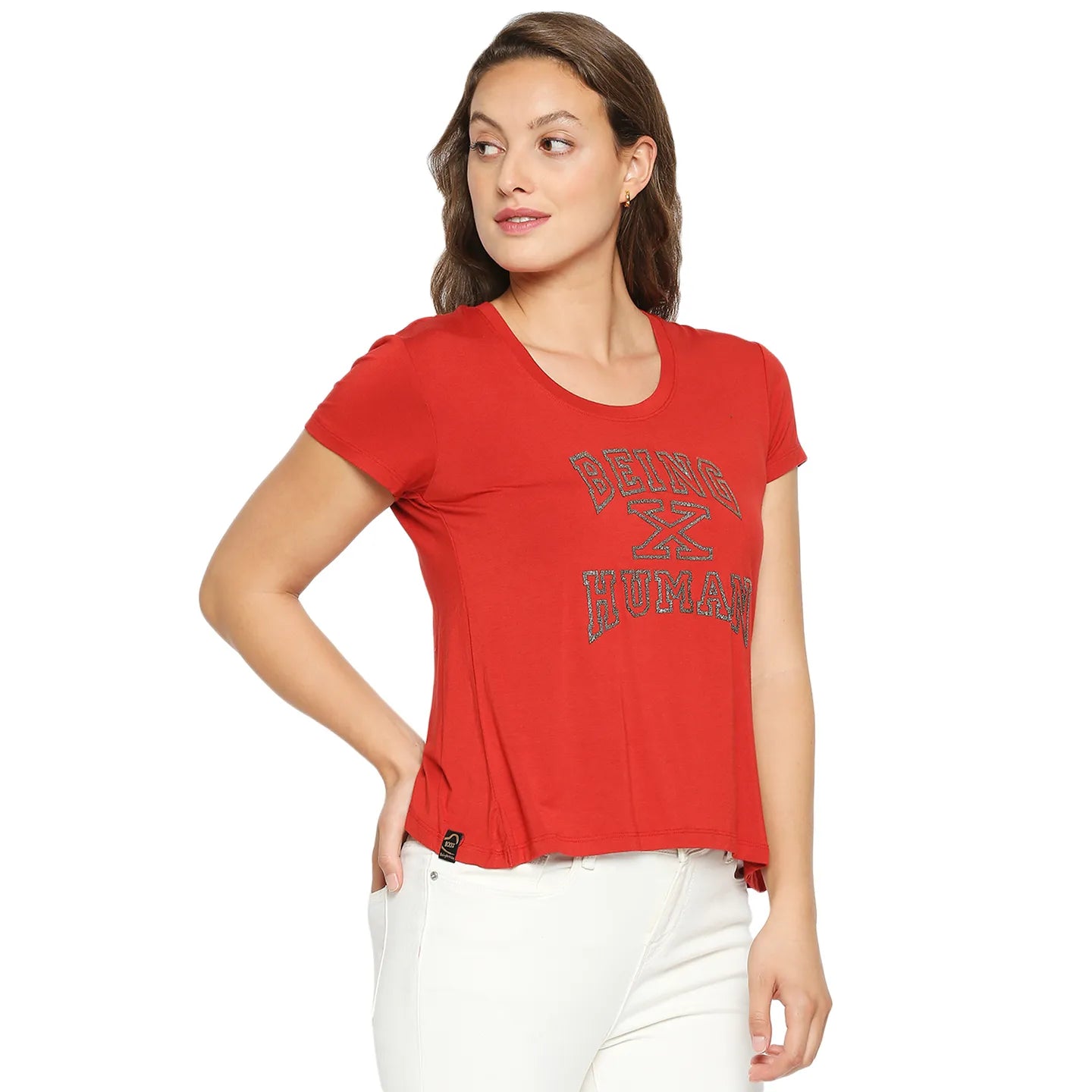 Being Human Clothing Women Easy Fit Crew Neck T-Shirts-Oxy Fire Red