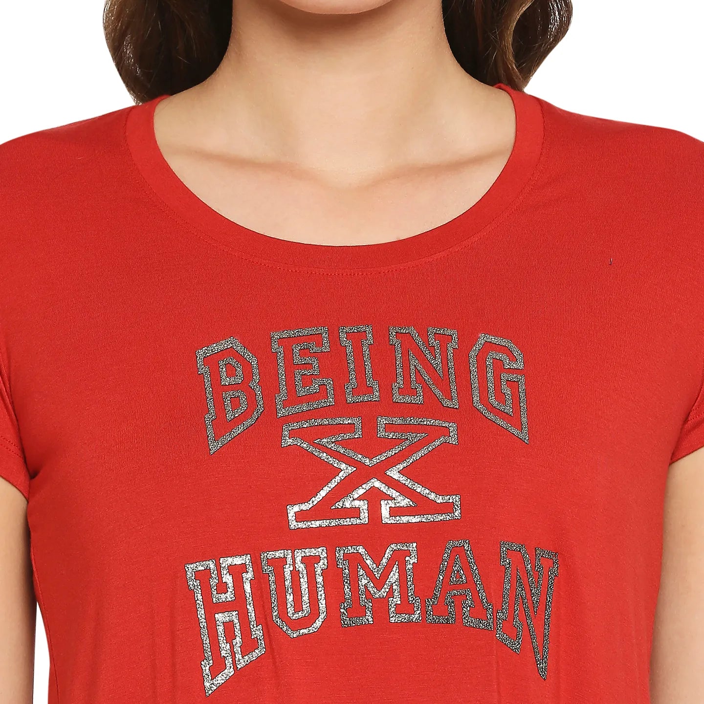 Being Human Clothing Women Easy Fit Crew Neck T-Shirts-Oxy Fire Red