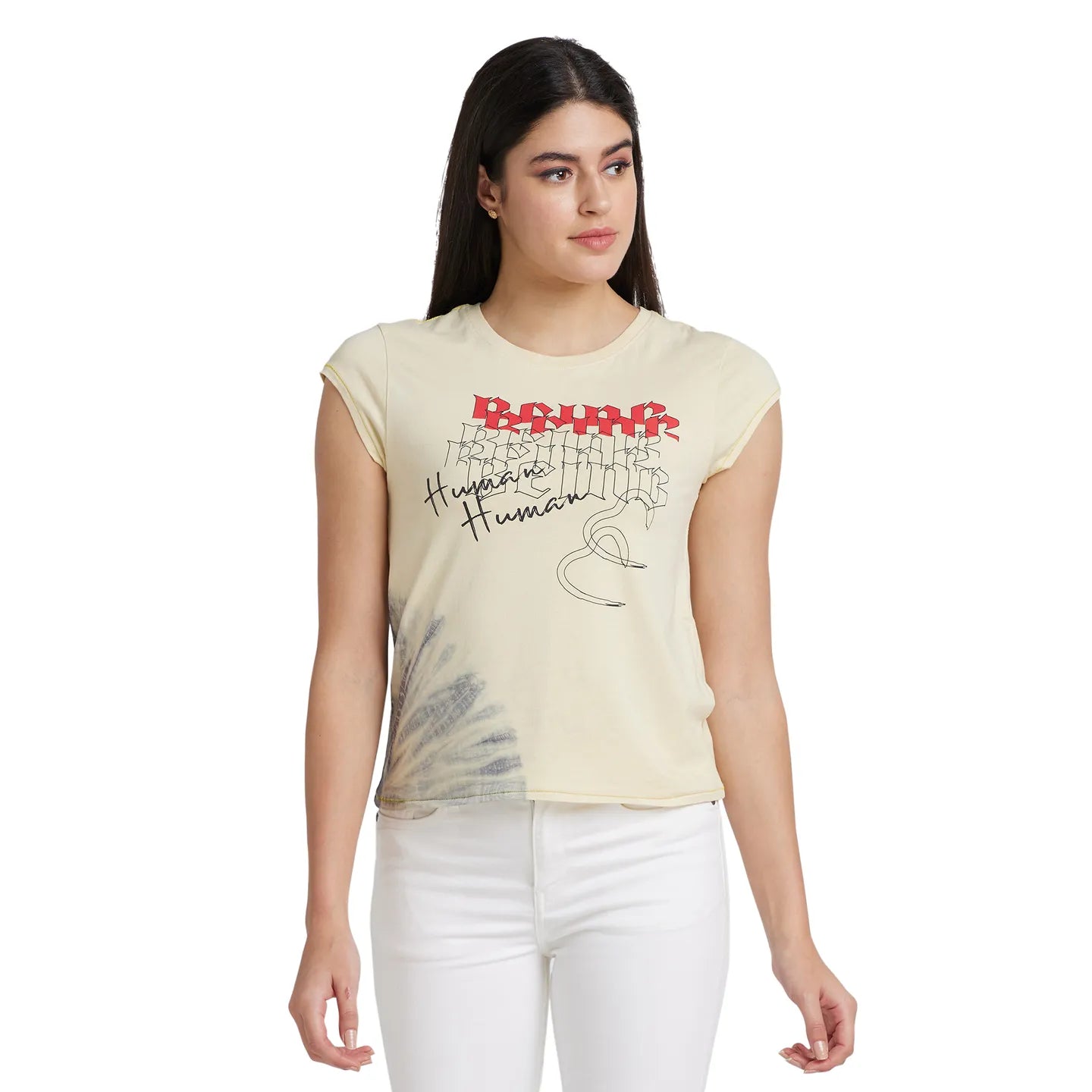 Being Human Clothing Women Crew Neck T-Shirts-Sand Color
