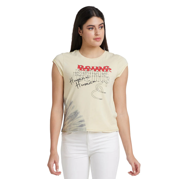 Off White Semi Fit Women's Cotton T-Shirt By Being Human Clothing