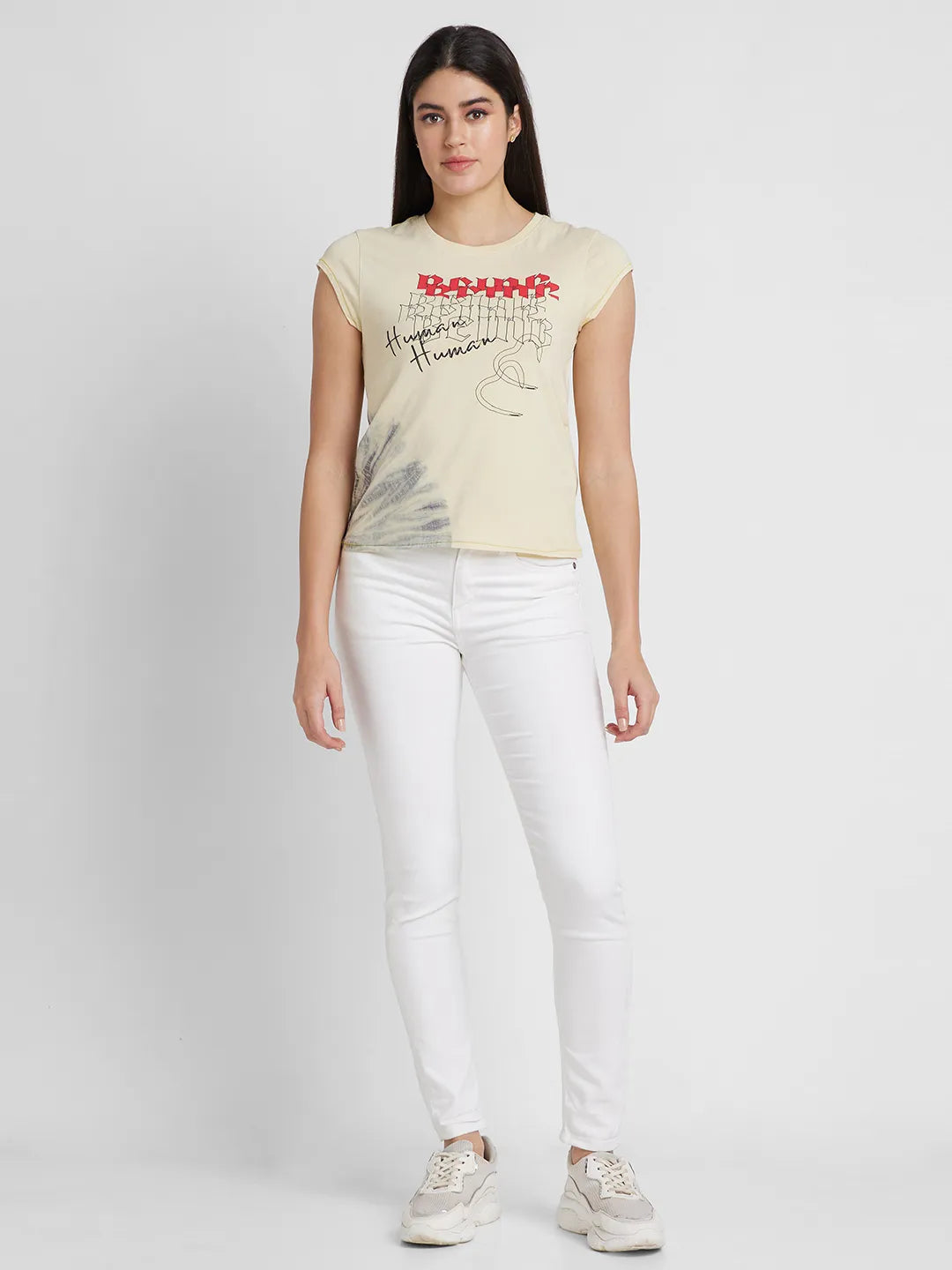 Being Human Clothing Women Crew Neck T-Shirts-Sand Color