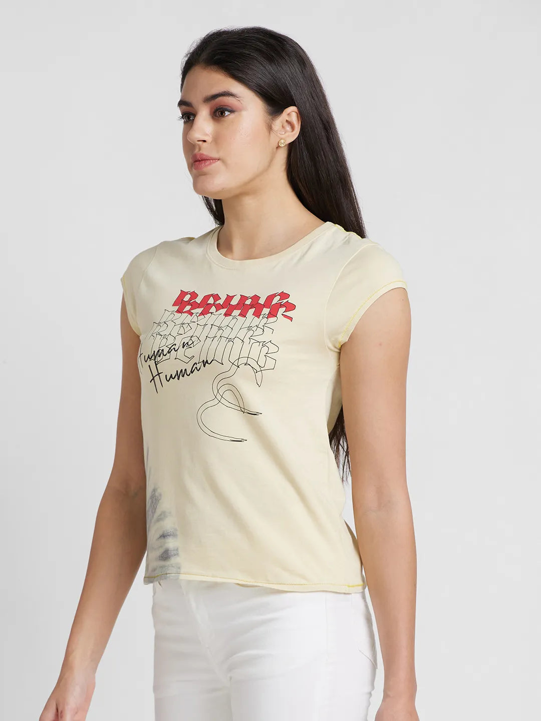 Being Human Clothing Women Crew Neck T-Shirts-Sand Color
