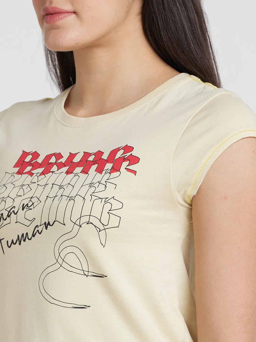 Being Human Clothing Women Crew Neck T-Shirts-Sand Color