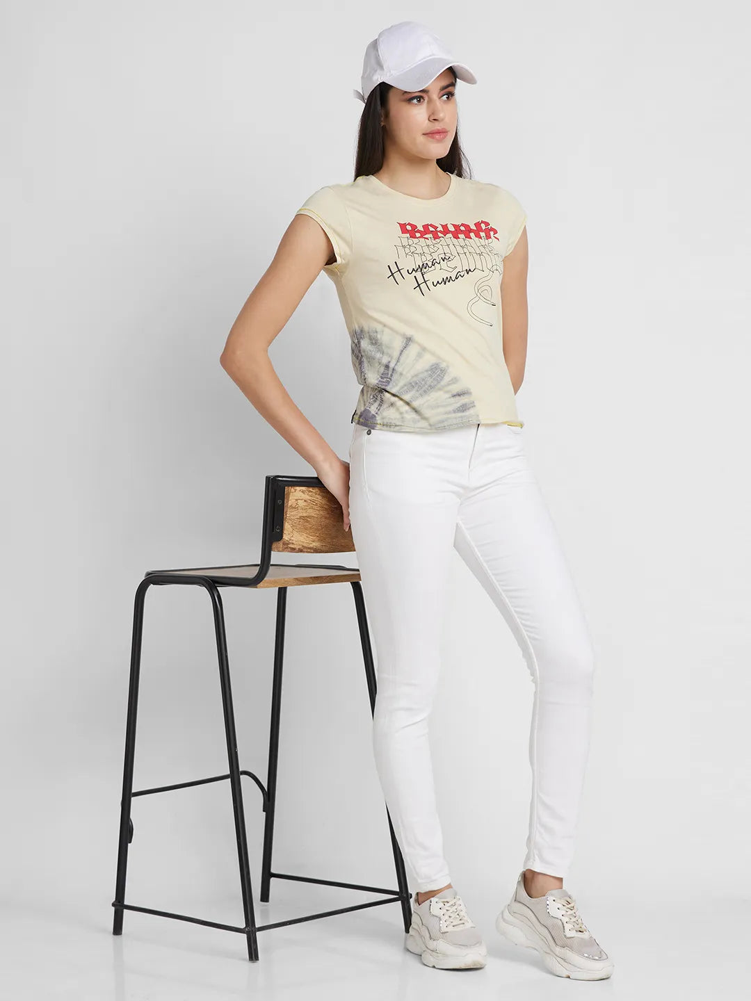 Being Human Clothing Women Crew Neck T-Shirts-Sand Color