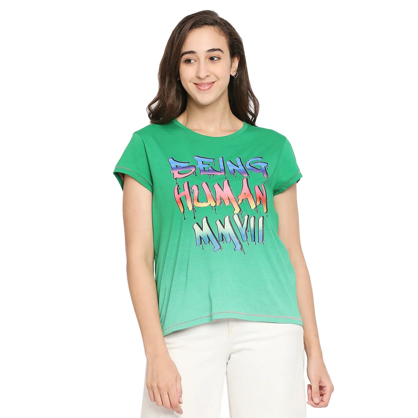 Being Human Clothing Women Easy Fit Crew Neck T-Shirts-Jolly Green