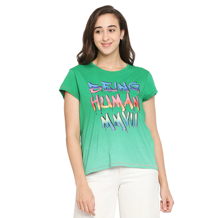 Green Easy Fit Women's Cotton T-Shirt By Being Human Clothing