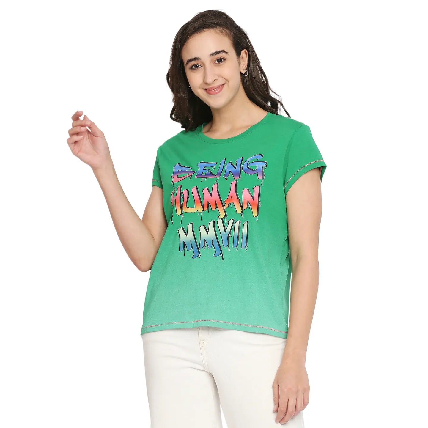 Being Human Clothing Women Easy Fit Crew Neck T-Shirts-Jolly Green