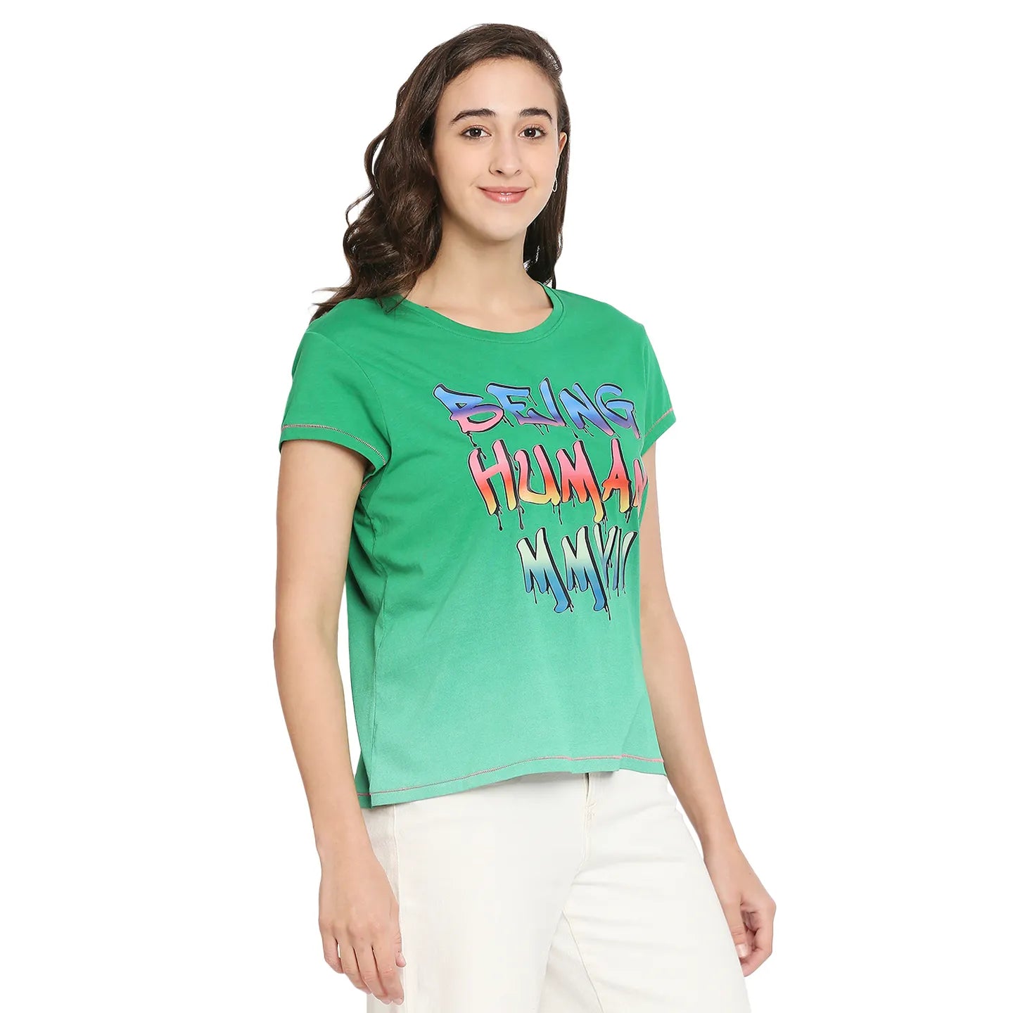 Being Human Clothing Women Easy Fit Crew Neck T-Shirts-Jolly Green