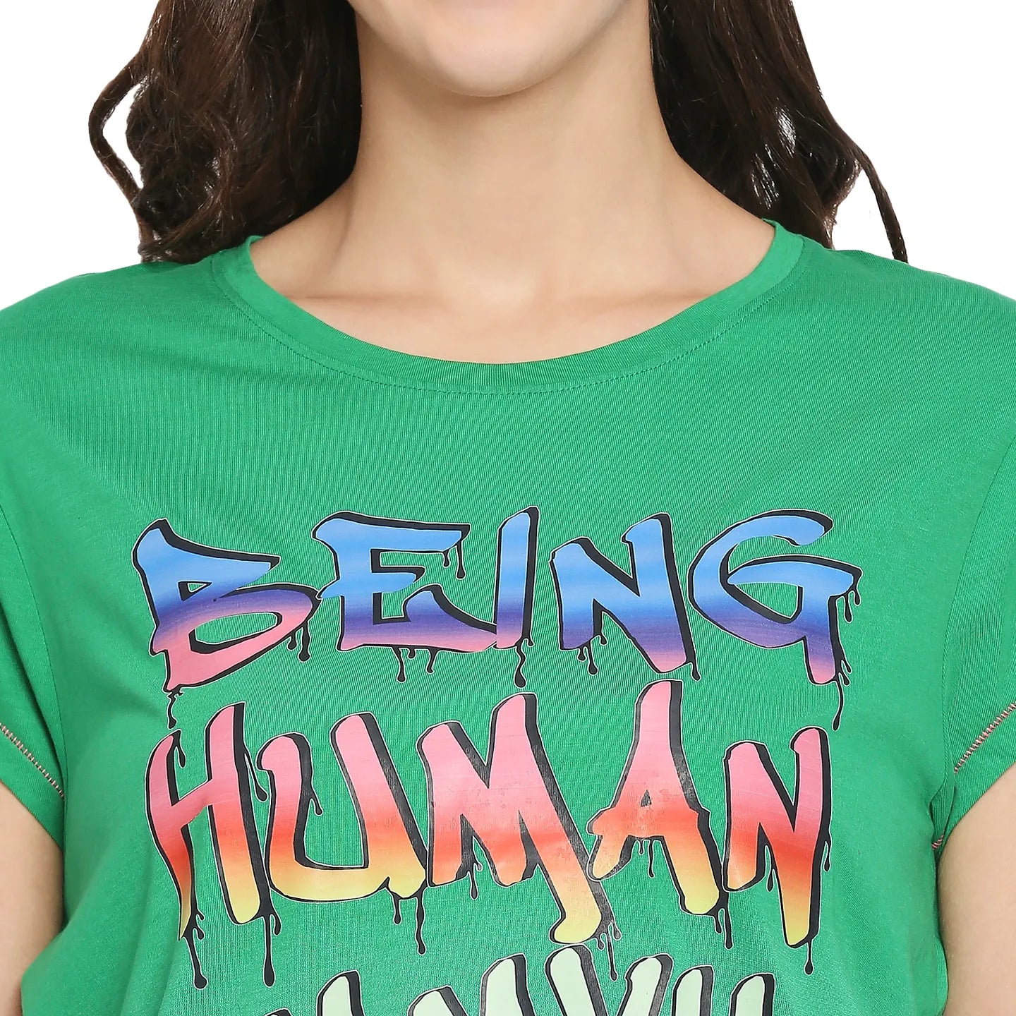 Being Human Clothing Women Easy Fit Crew Neck T-Shirts-Jolly Green