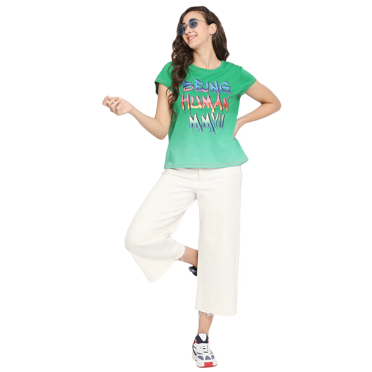 Being Human Clothing Women Easy Fit Crew Neck T-Shirts-Jolly Green