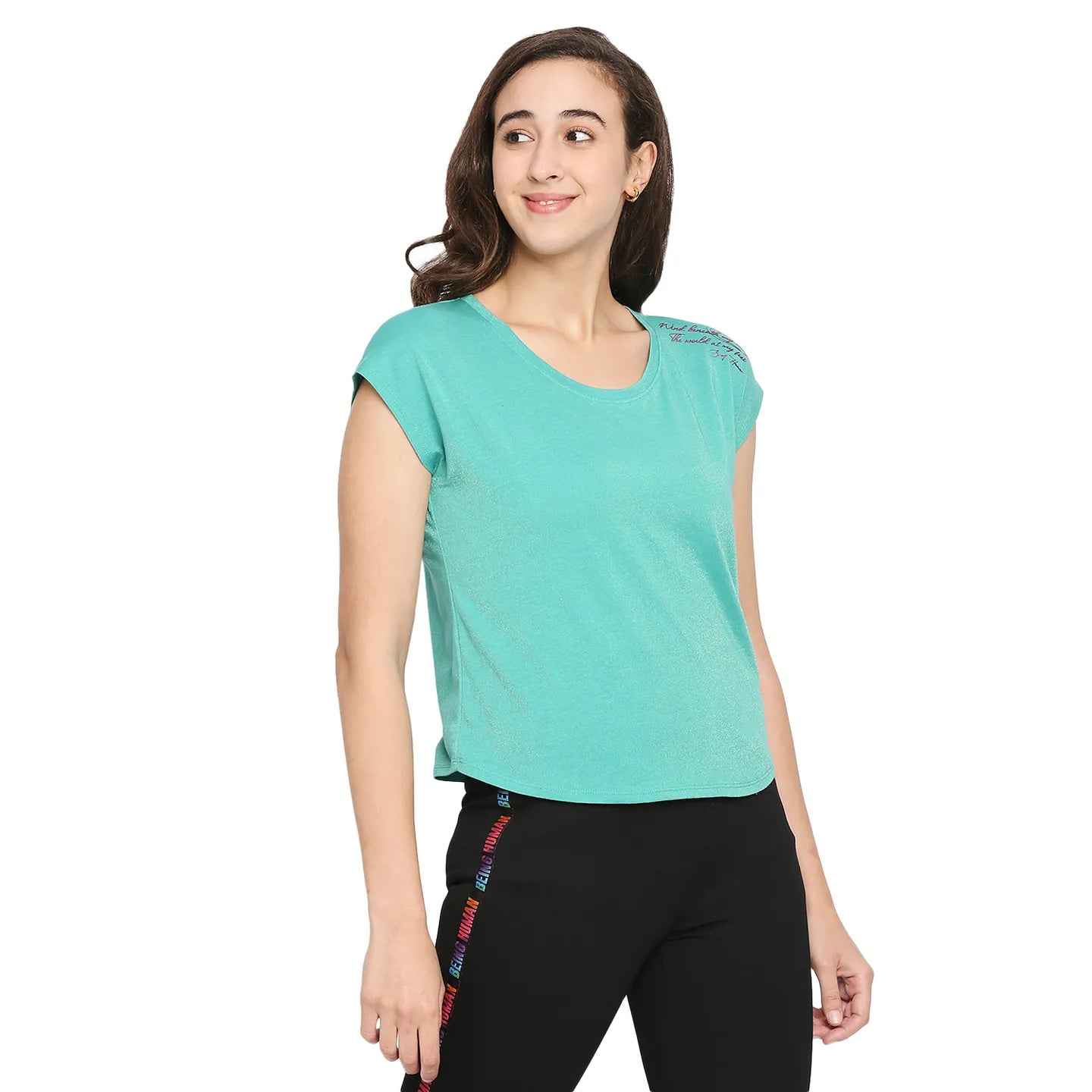 Being Human Clothing  Women Easy Fit Crew Neck T-Shirts-Green Lake