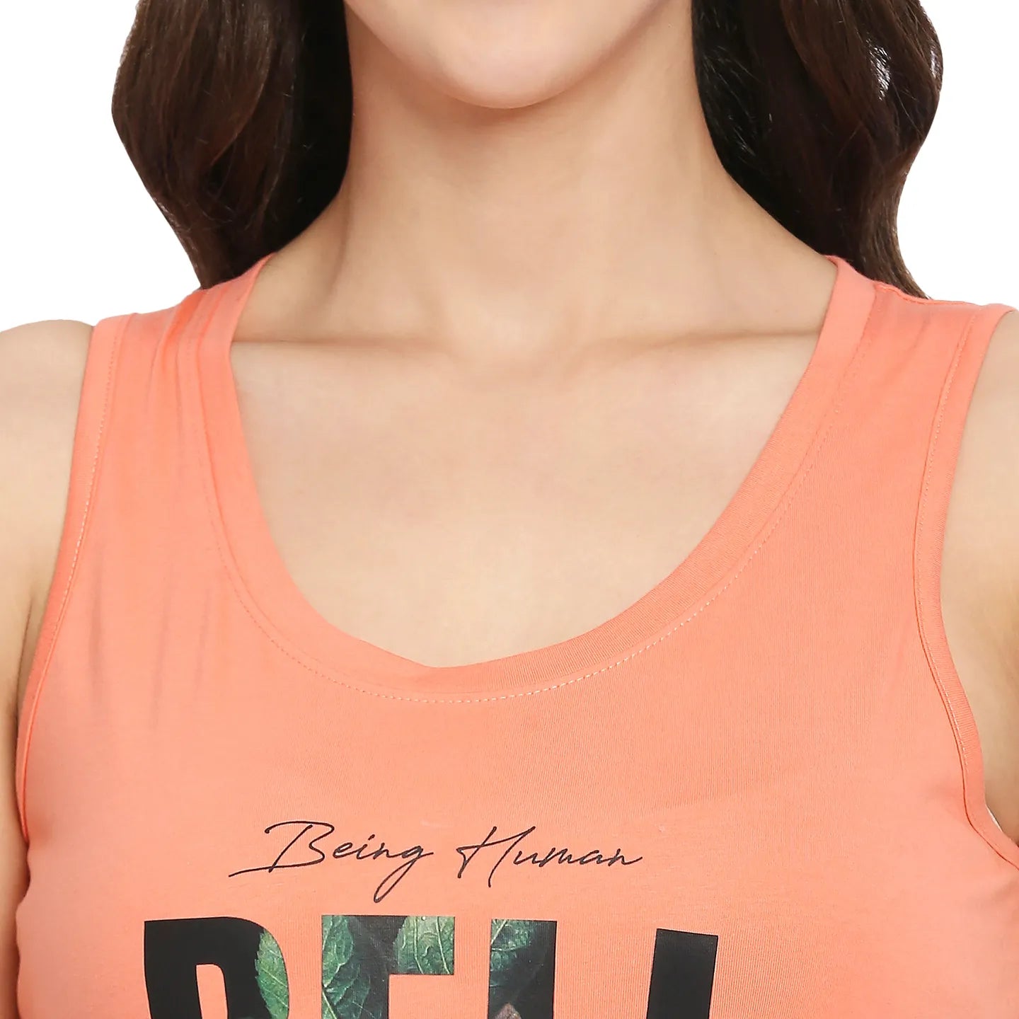 Being Human Clothing Women Semi Tank Fit Crew Neck T-Shirts-Geranium