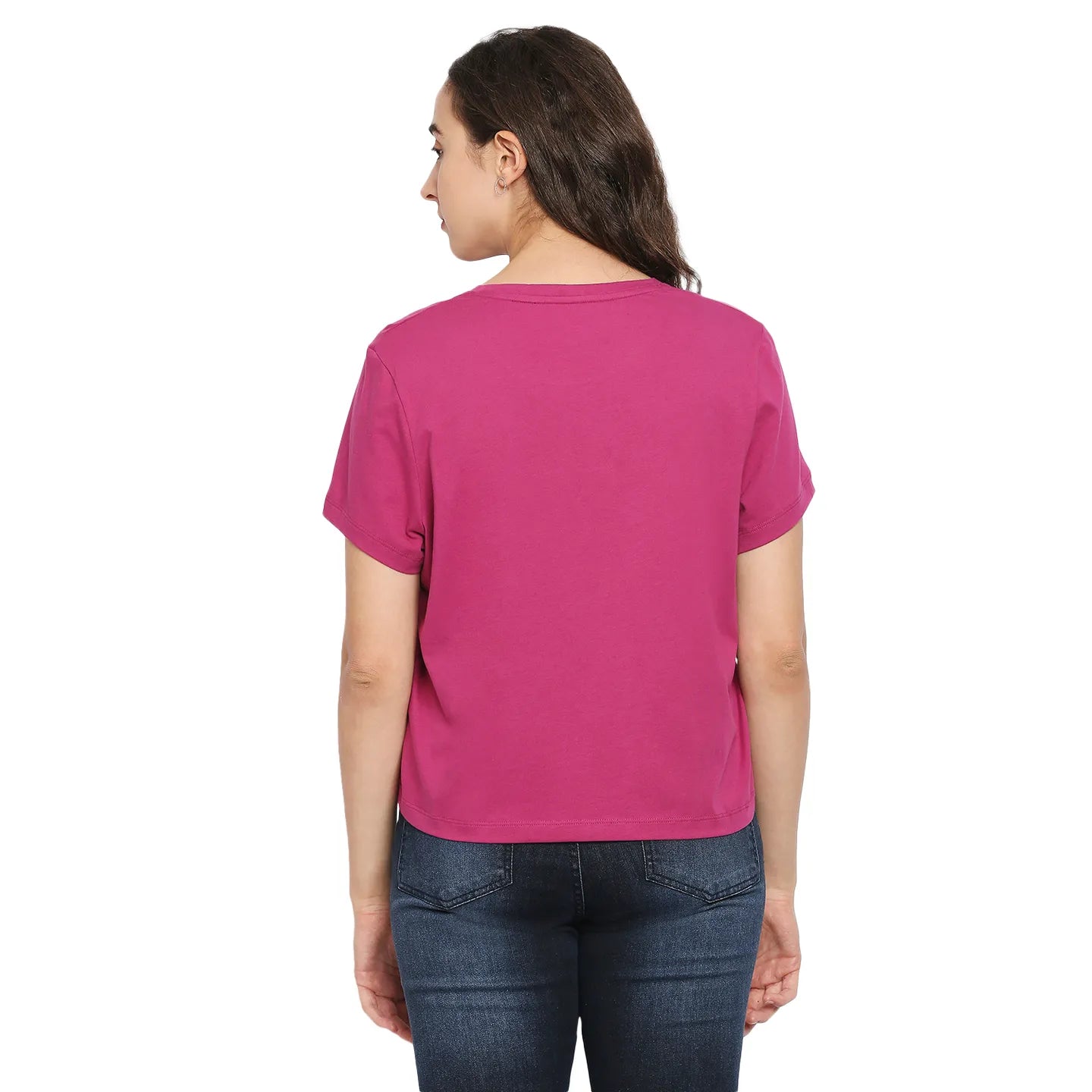 Being Human Clothing  Women Boxy Crop Fit Crew Neck T-Shirts-Fuchsia