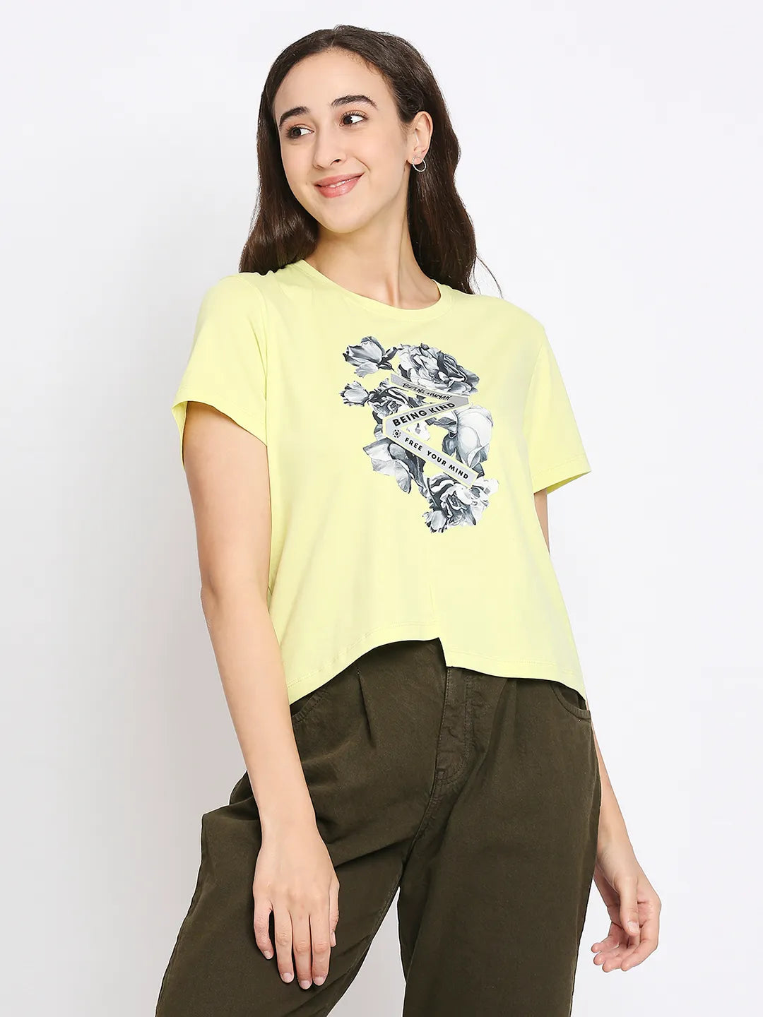 Women Boxy Crop Fit Crew Neck T-Shirts-Wax Yellow by Being Human Clothing