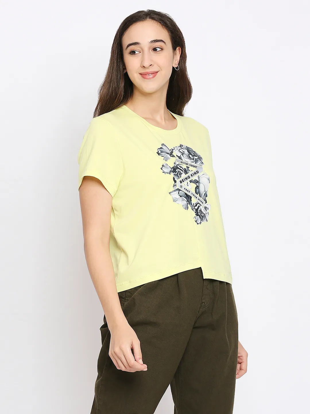 Women Boxy Crop Fit Crew Neck T-Shirts-Wax Yellow by Being Human Clothing