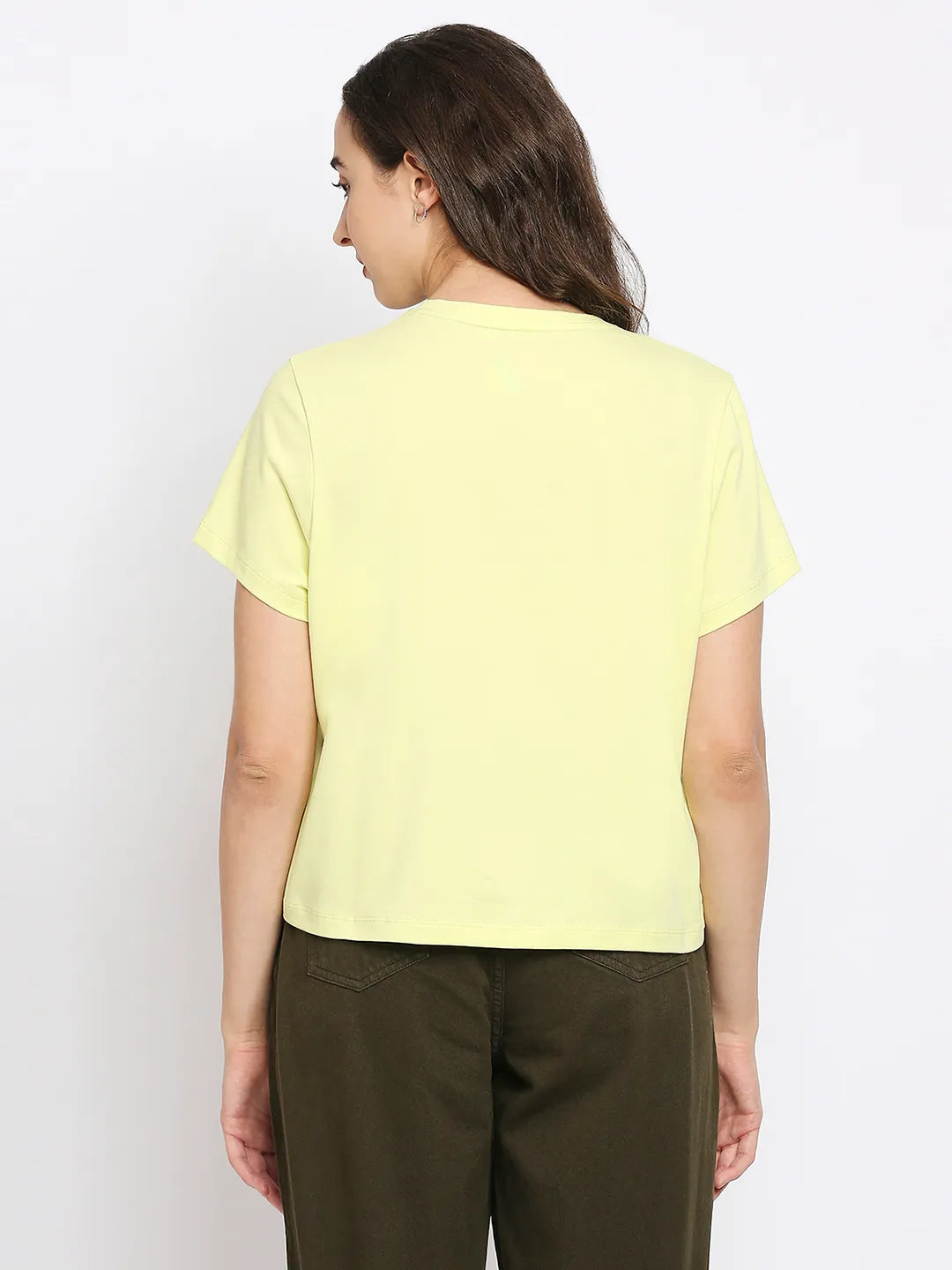 Women Boxy Crop Fit Crew Neck T-Shirts-Wax Yellow by Being Human Clothing