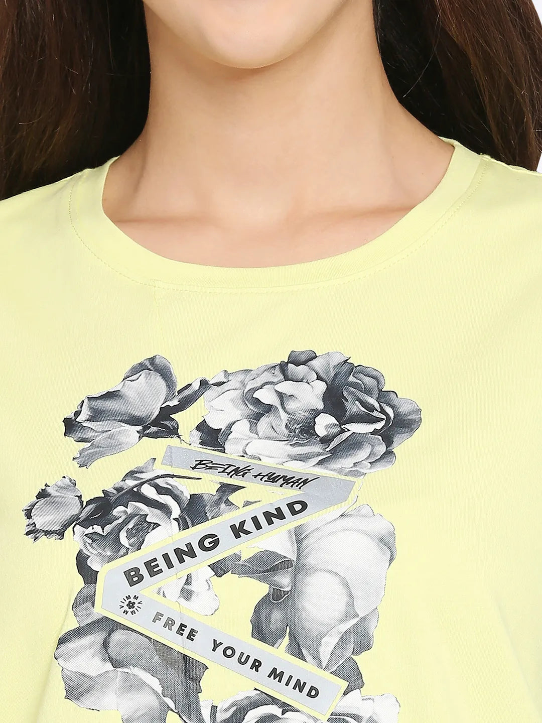 Women Boxy Crop Fit Crew Neck T-Shirts-Wax Yellow by Being Human Clothing