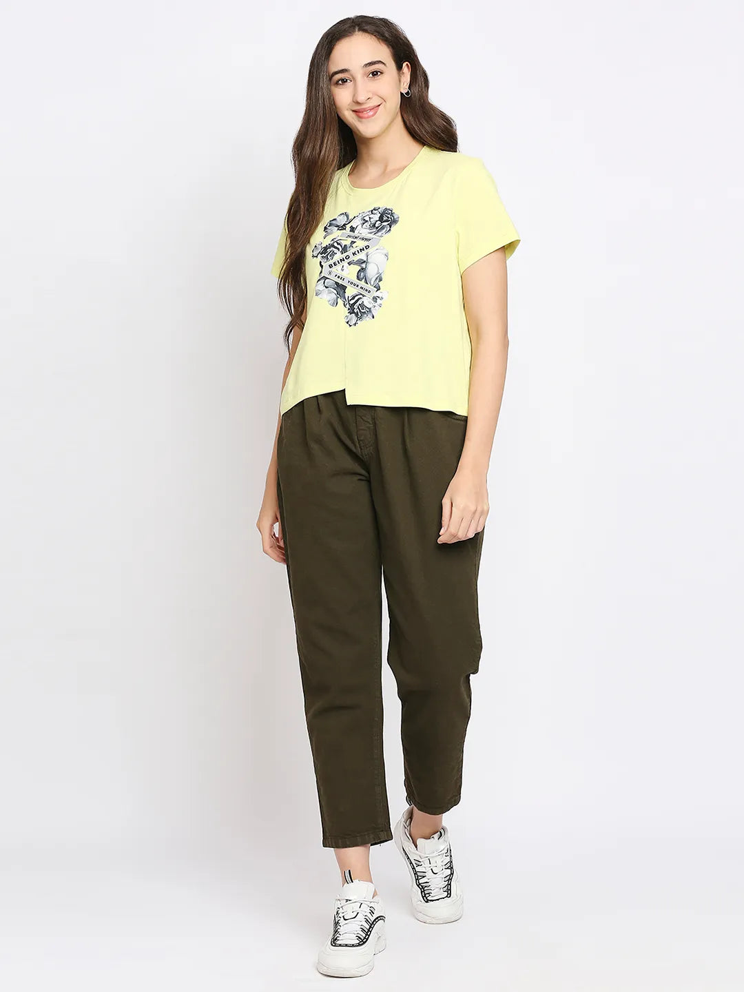 Women Boxy Crop Fit Crew Neck T-Shirts-Wax Yellow by Being Human Clothing