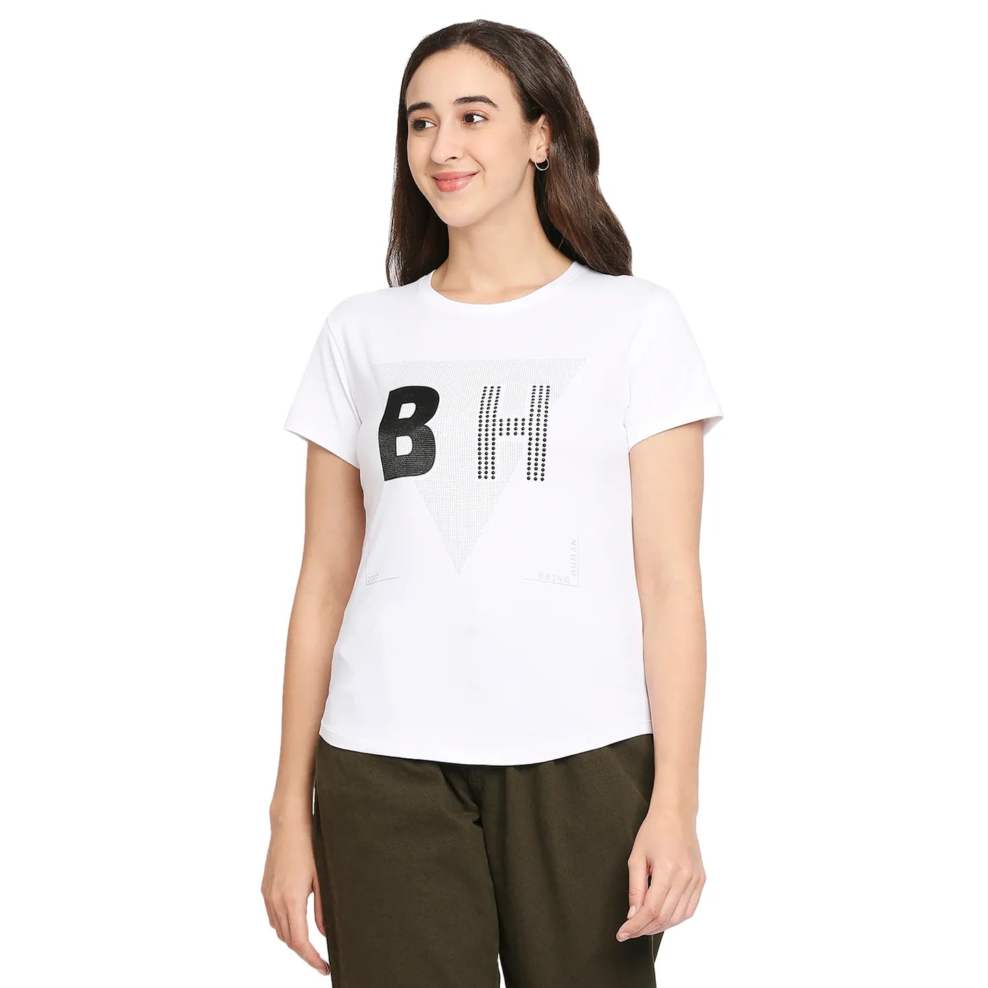 Being Human Clothing Easy Fit  Women Crew Neck T-Shirts-White