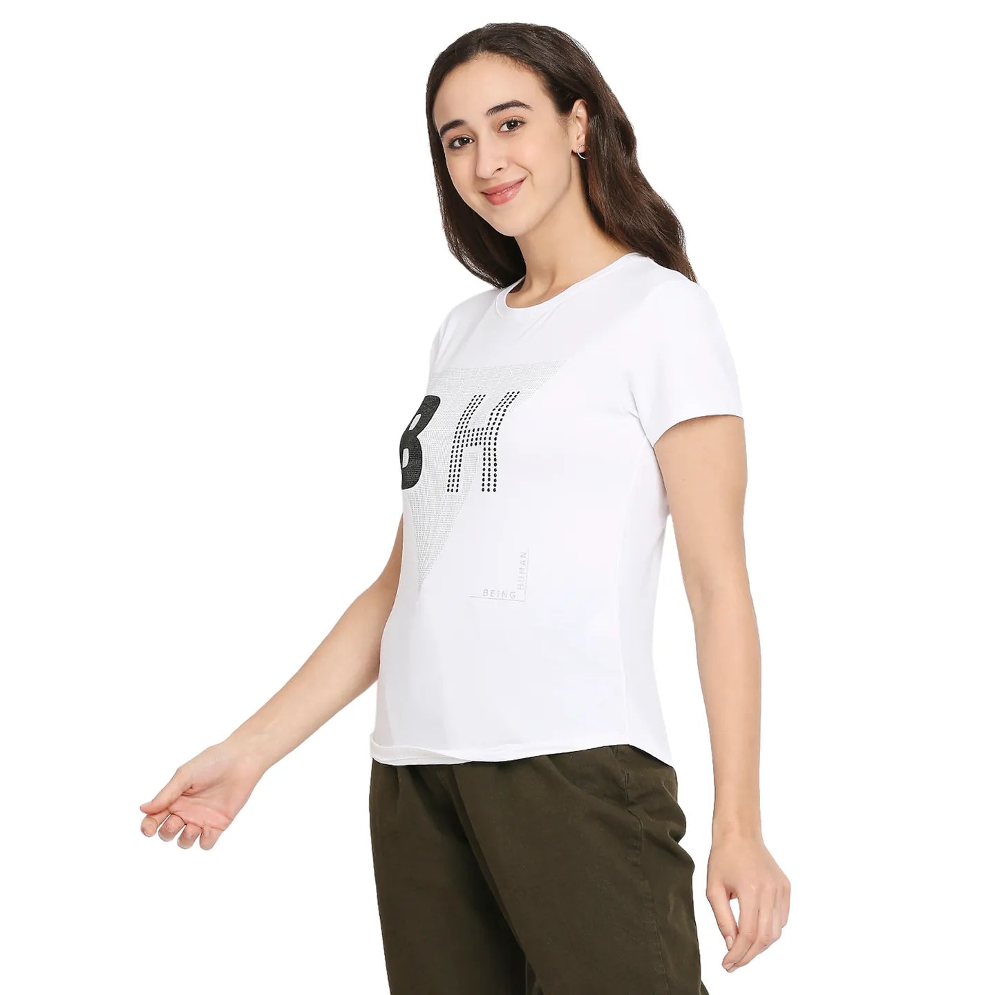 Being Human Clothing Easy Fit  Women Crew Neck T-Shirts-White