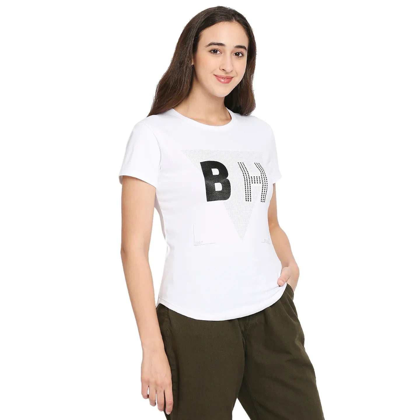 Being Human Clothing Easy Fit  Women Crew Neck T-Shirts-White