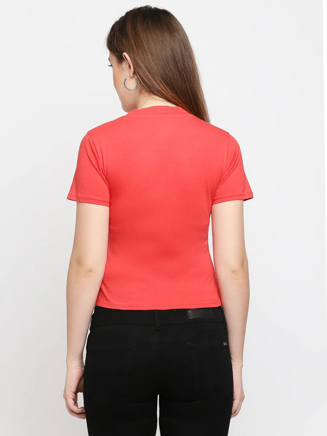 Being Human Clothing Women Slim Fit Cropped Crew Neck T-Shirts-Red Alert