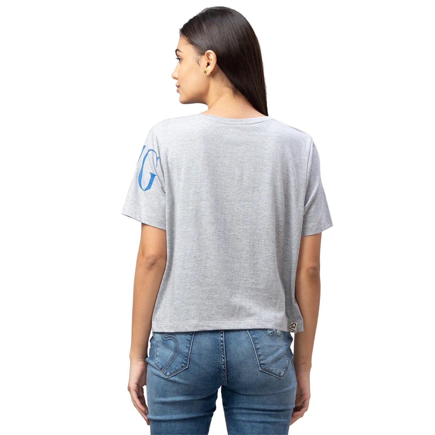 Being Human Clothing Women Boxy Crop Fit  Crew Neck T-Shirts-Grey Melange