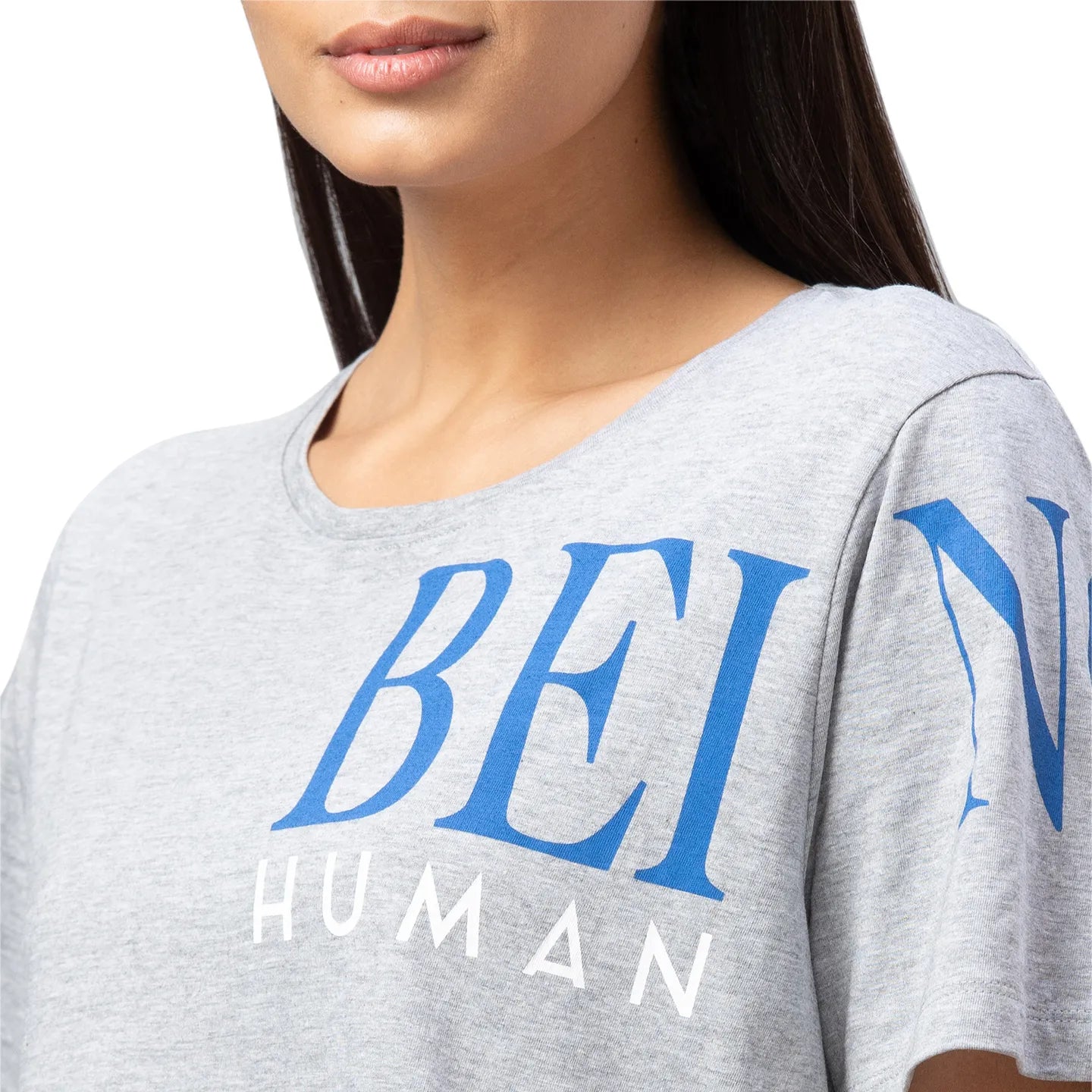 Being Human Clothing Women Boxy Crop Fit  Crew Neck T-Shirts-Grey Melange