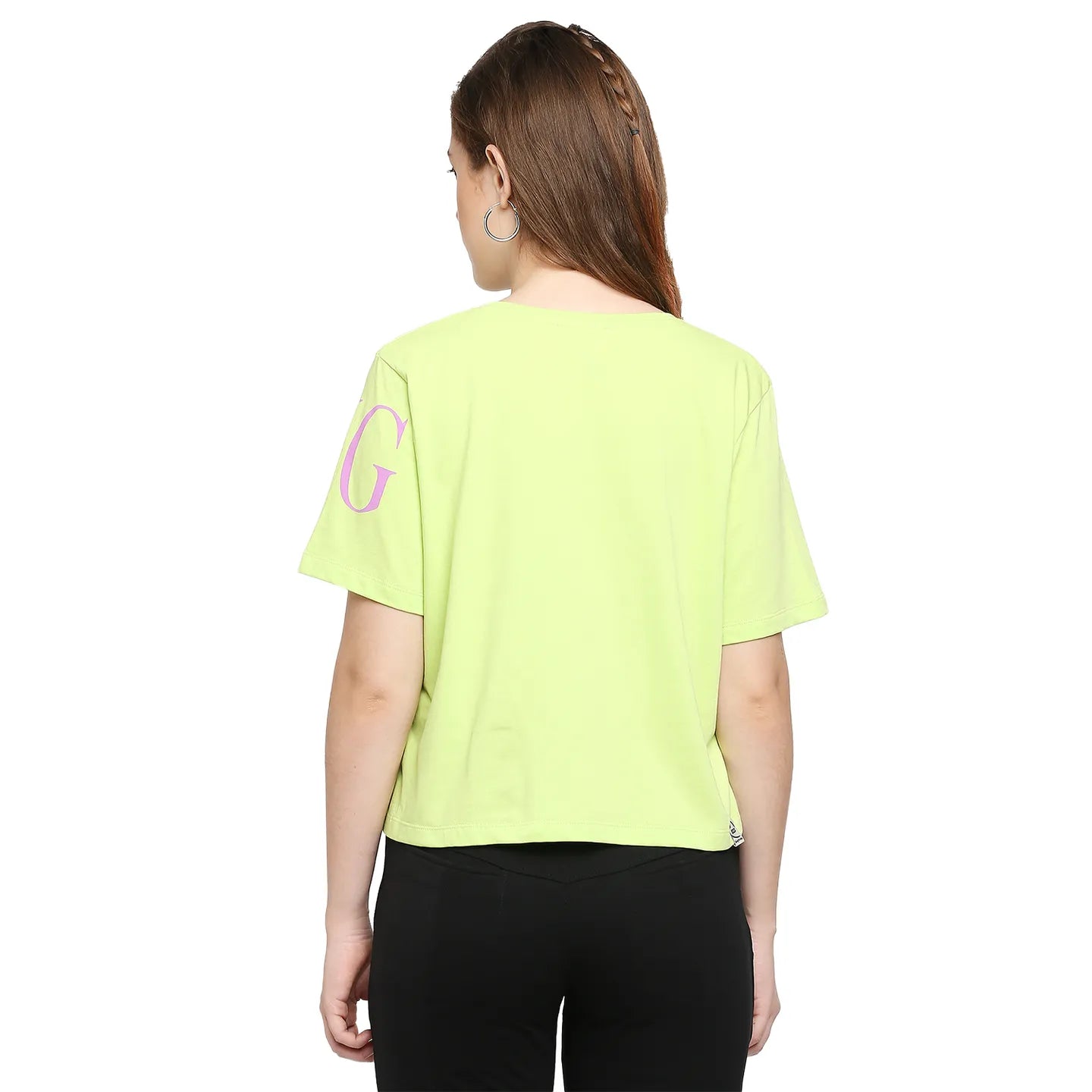Being Human Clothing Women Boxy Crop Fit  Crew Neck T-Shirts-Kiwi N Lime