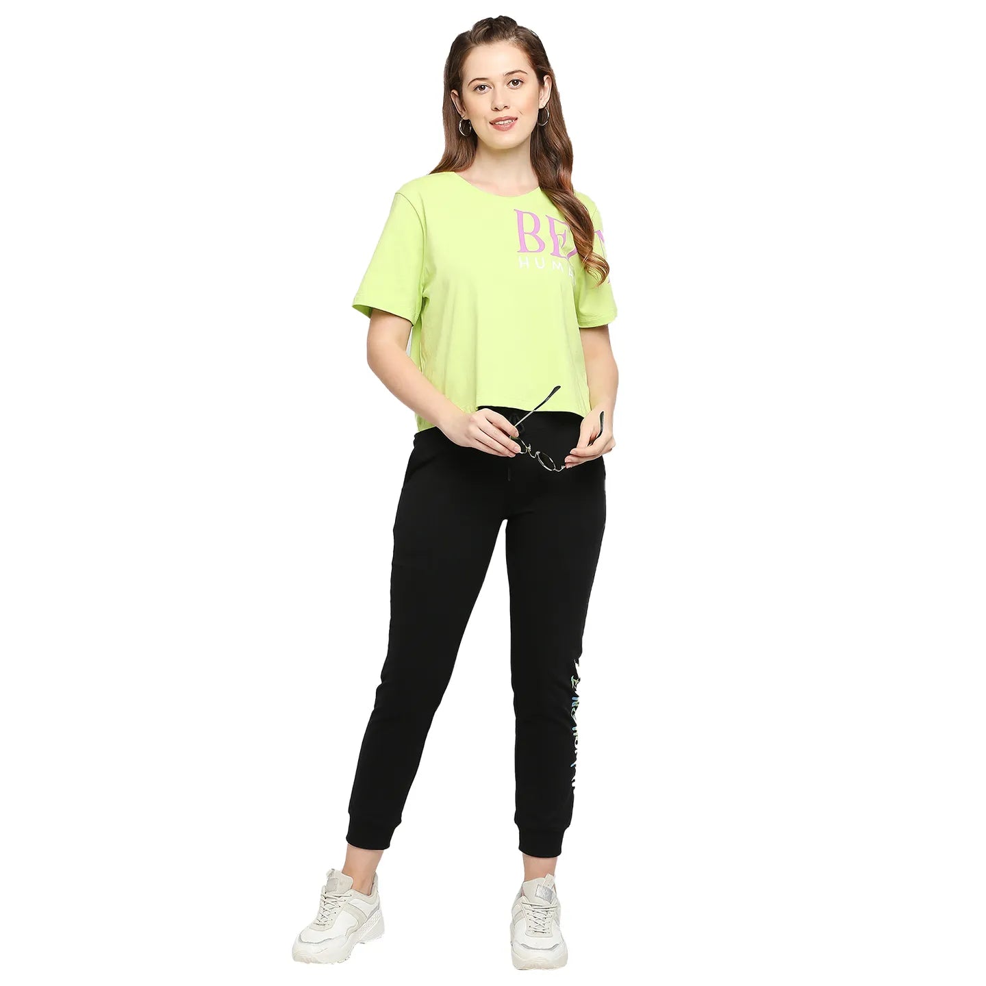 Being Human Clothing Women Boxy Crop Fit  Crew Neck T-Shirts-Kiwi N Lime