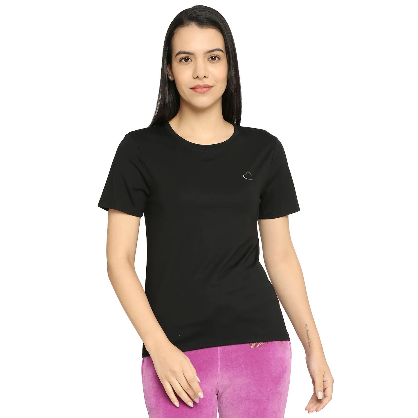 Being Human Clothing Women Crew Neck T-Shirts-Jet Black