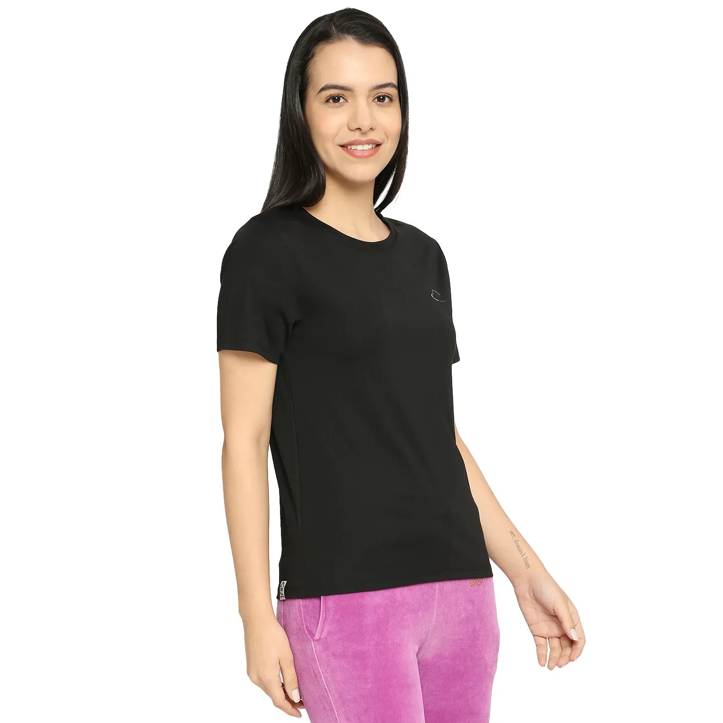 Being Human Clothing Women Crew Neck T-Shirts-Jet Black