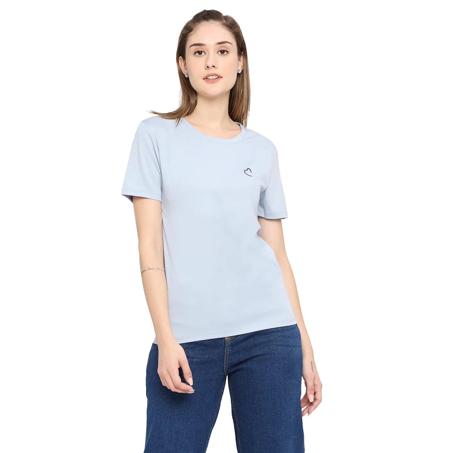 Being Human Clothing Women Crew Neck T-Shirts-Powder Blue