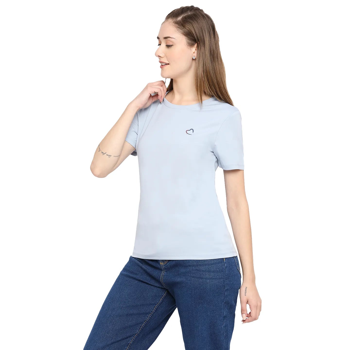 Being Human Clothing Women Crew Neck T-Shirts-Powder Blue