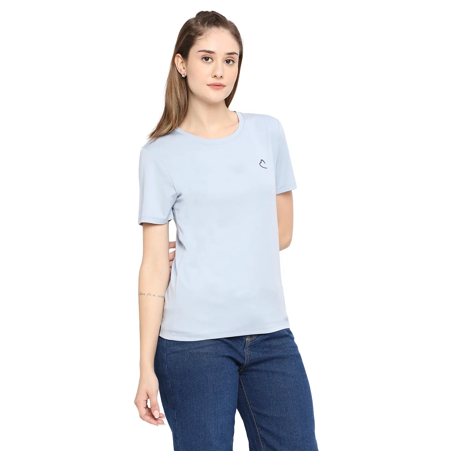 Being Human Clothing Women Crew Neck T-Shirts-Powder Blue