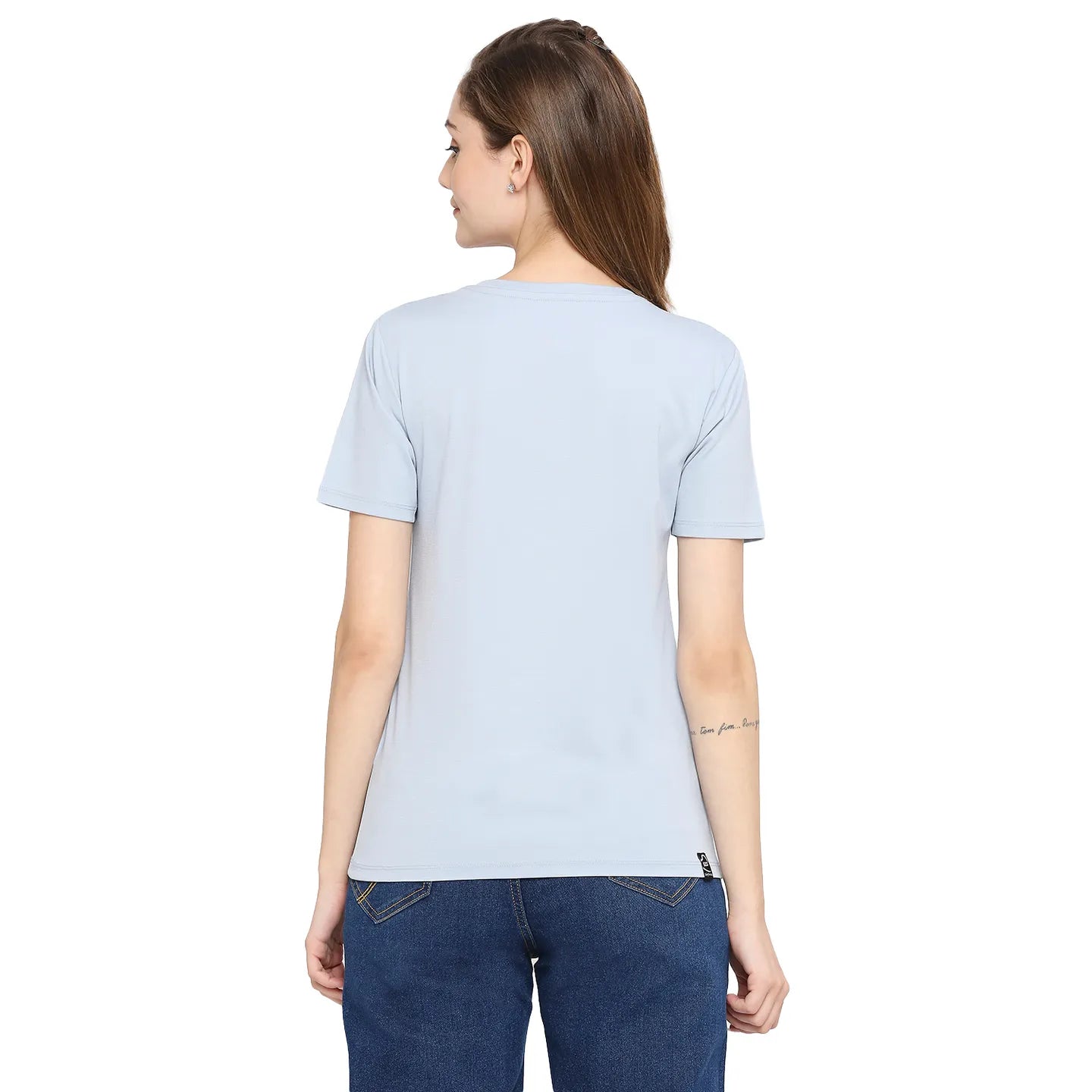 Being Human Clothing Women Crew Neck T-Shirts-Powder Blue