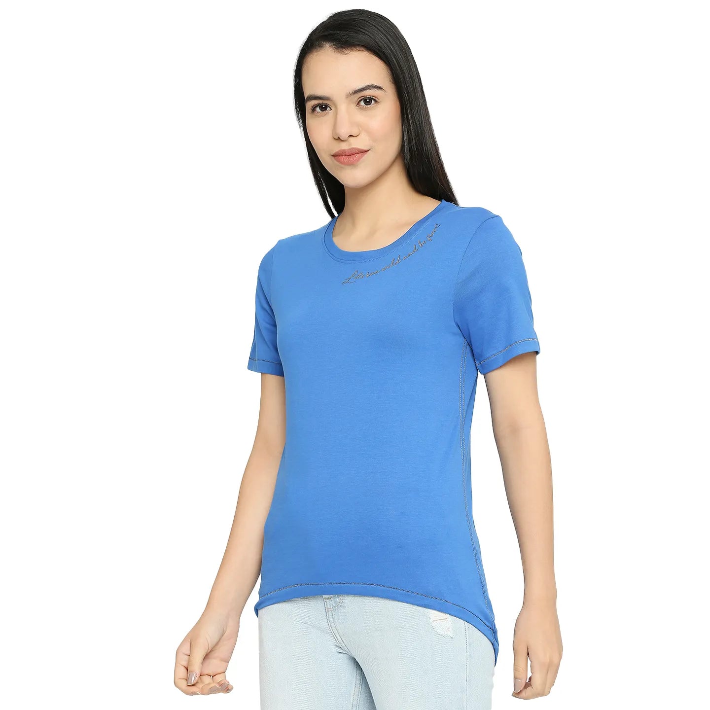 Being Human Clothing Women Crew Neck T-Shirts-Victoria Blue