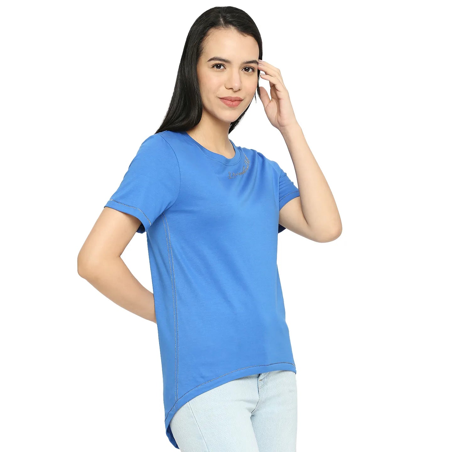 Being Human Clothing Women Crew Neck T-Shirts-Victoria Blue