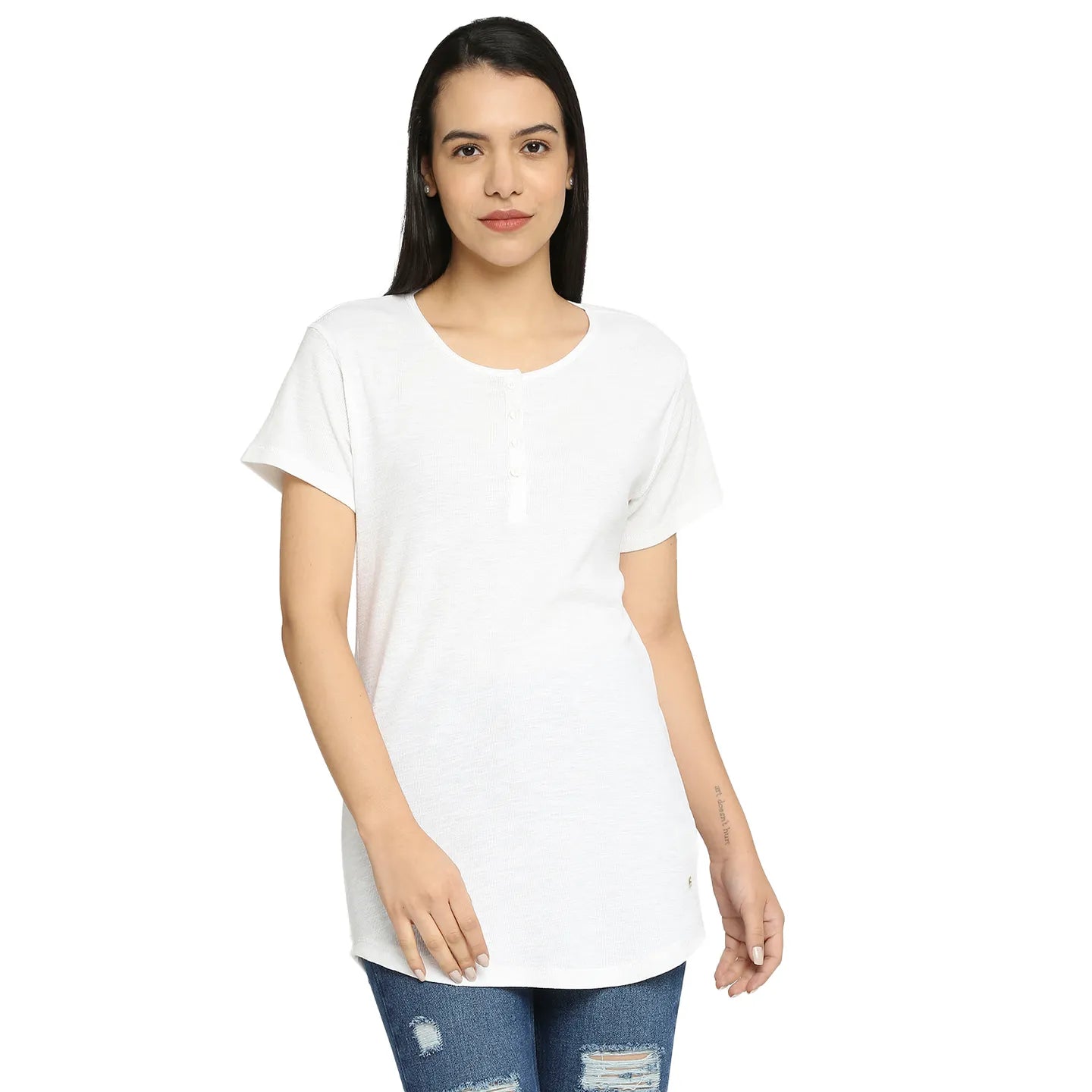 Being Human Clothing Women Easy Fit Crew Neck T-Shirts-White