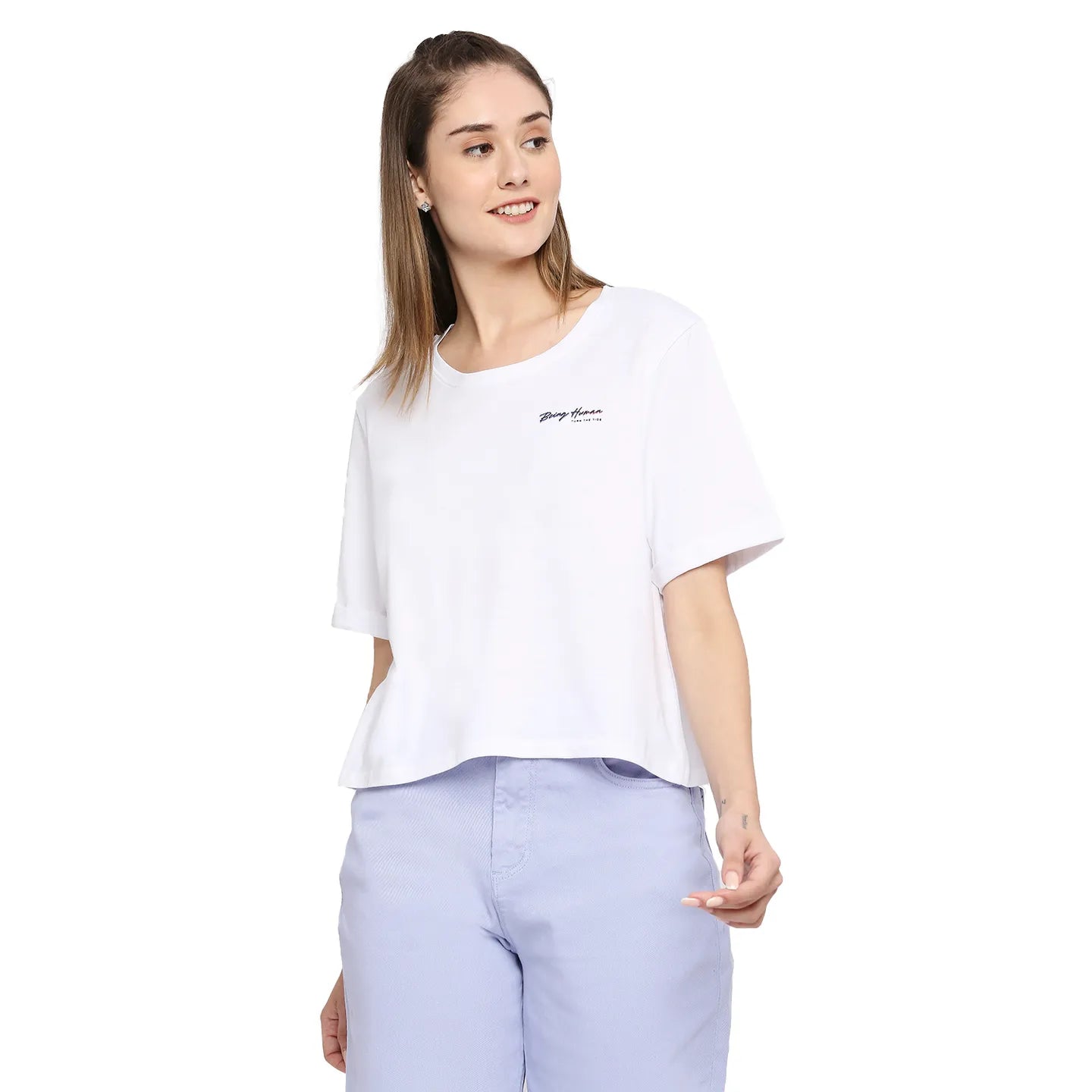 White Boxy Fit Womens' Cotton T-Shirt By Being Human Clothing