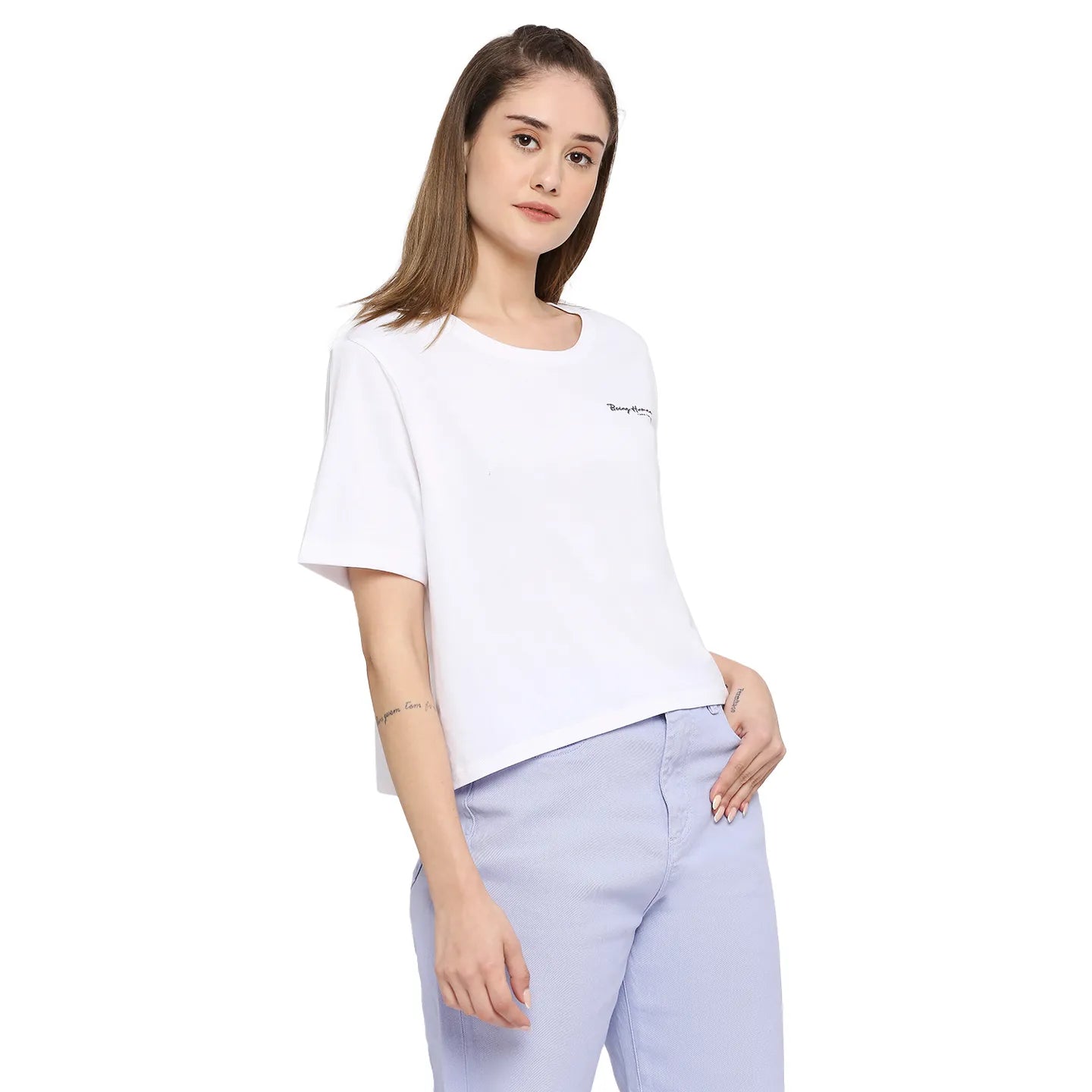 White Boxy Fit Womens' Cotton T-Shirt By Being Human Clothing