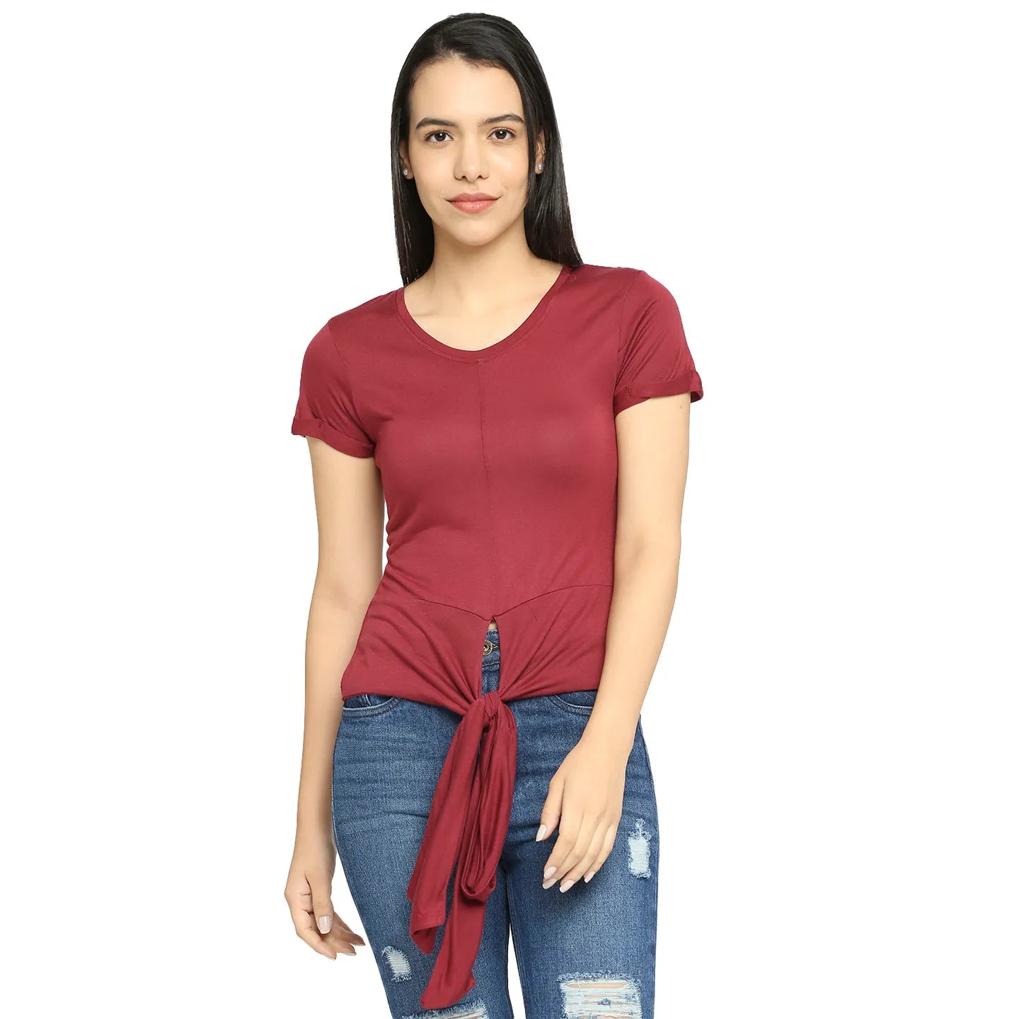 Being Human Clothing Women Slim Fit Crew Neck T-Shirts-Cabernet
