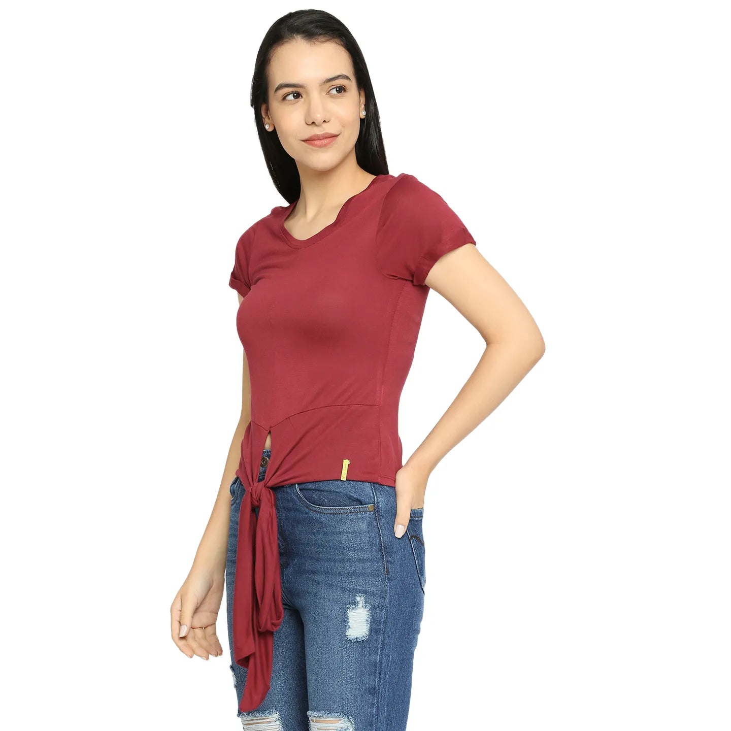 Being Human Clothing Women Slim Fit Crew Neck T-Shirts-Cabernet