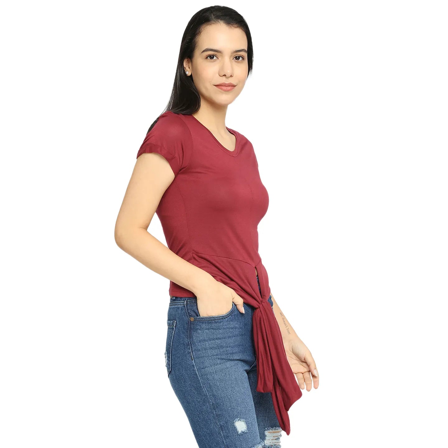 Being Human Clothing Women Slim Fit Crew Neck T-Shirts-Cabernet