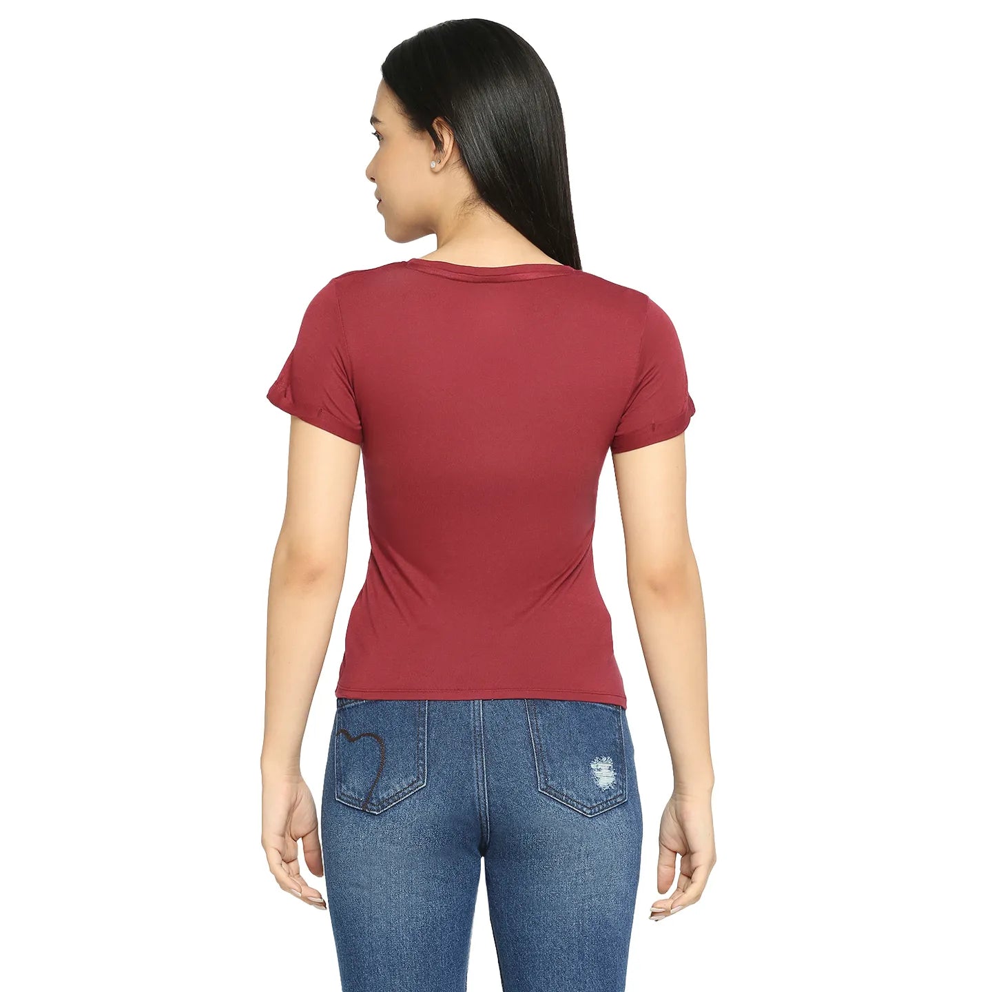 Being Human Clothing Women Slim Fit Crew Neck T-Shirts-Cabernet