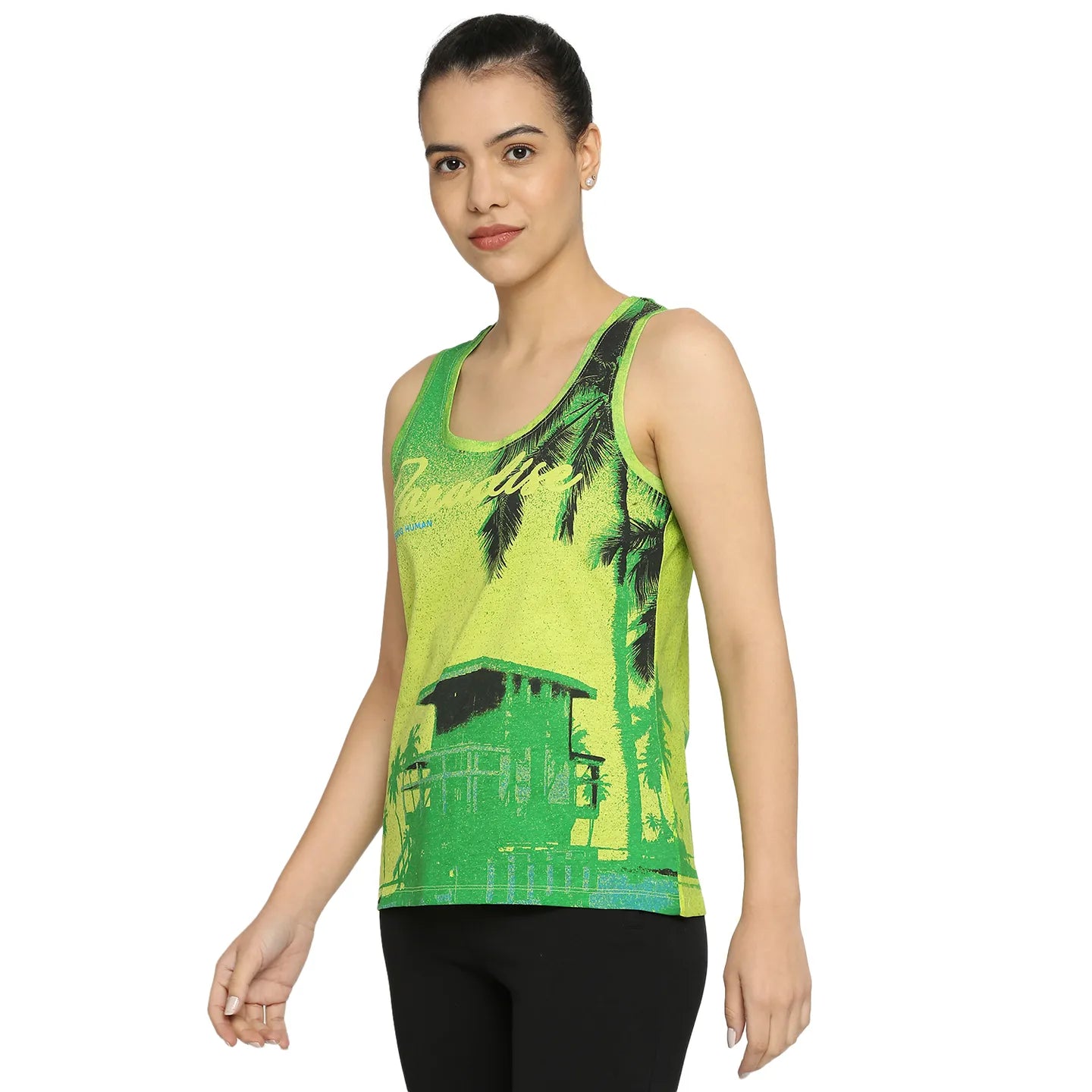 Being Human Clothing Semi Tank Fit Women Crew Neck T-Shirts-Lima Green