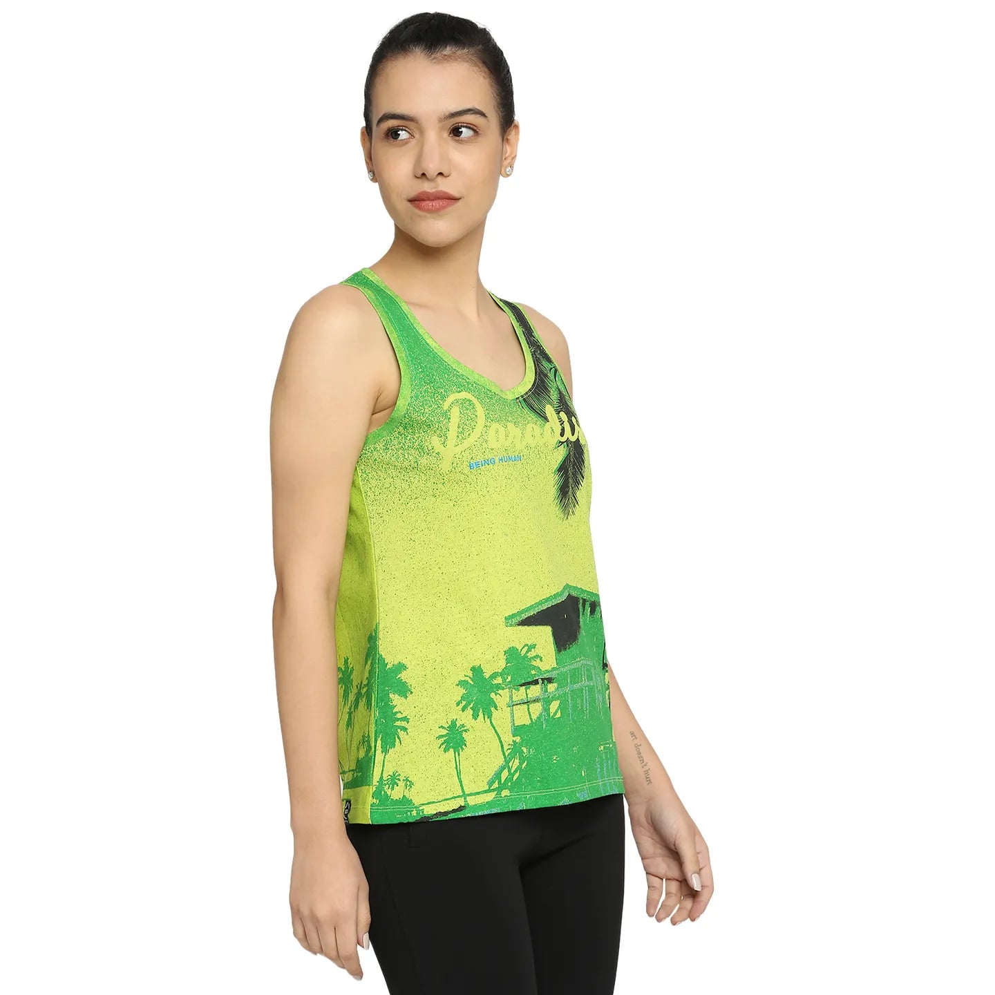 Being Human Clothing Semi Tank Fit Women Crew Neck T-Shirts-Lima Green