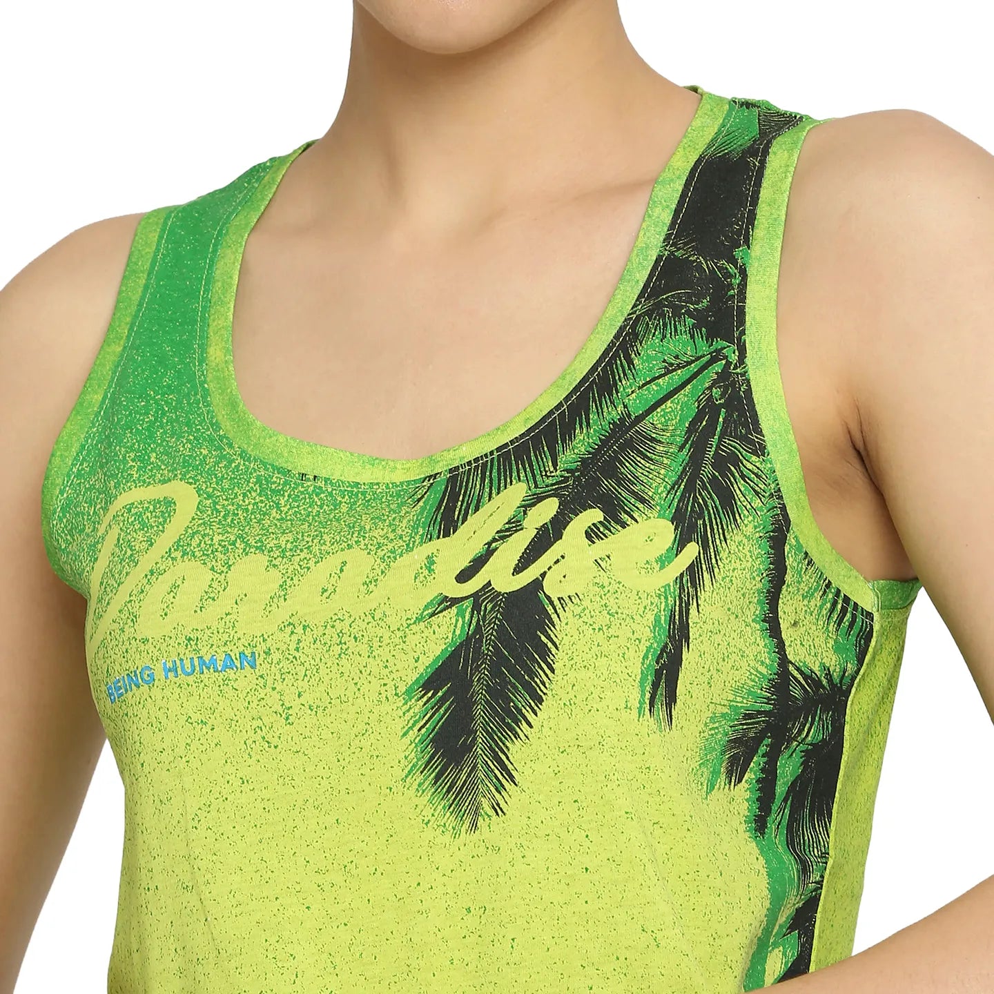 Being Human Clothing Semi Tank Fit Women Crew Neck T-Shirts-Lima Green