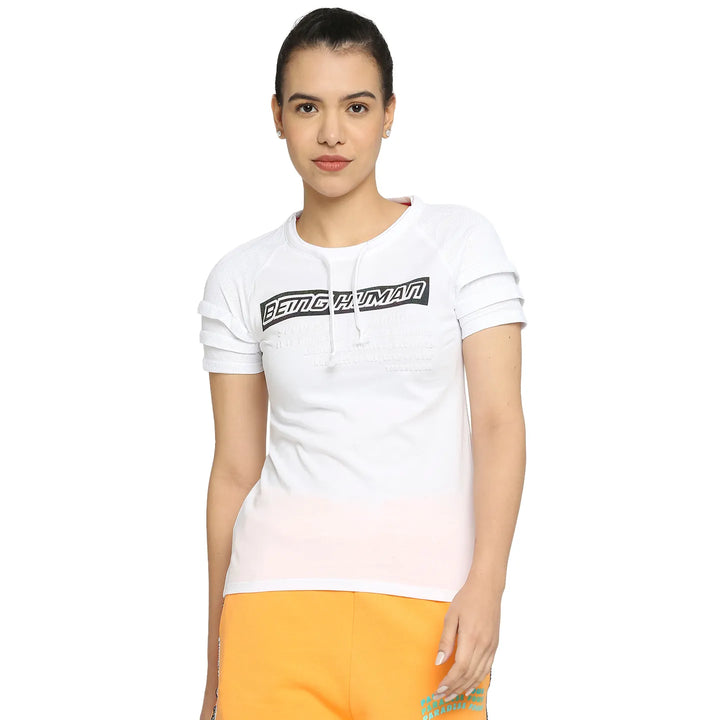 White Semi Fit Round Neck Short Sleeves Cotton Women's T-Shirt by Being Human Clothing