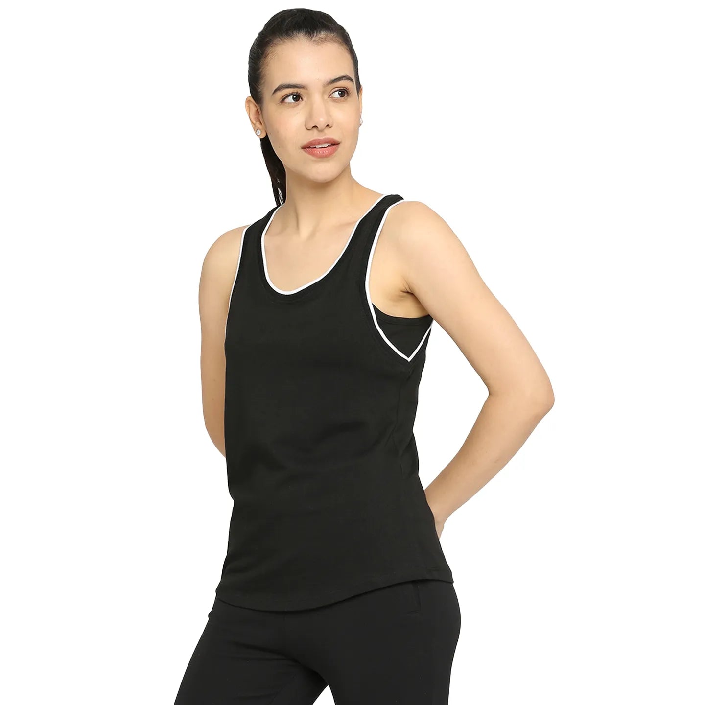 Being Human Clothing Easy Fit Tank Women Crew Neck T-Shirts-Jet Black